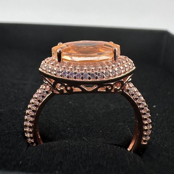 Marquis Cut 2 Ct. Morgainte Doublet Ring. 14kt Gold Overlay Sterling - Size 8.25 - Picture 7 of 10